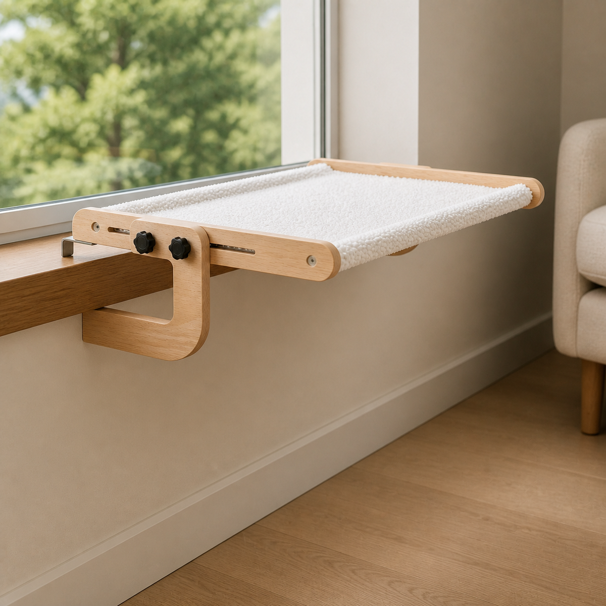 Low side view showing the elevated open profile and clamp bracket