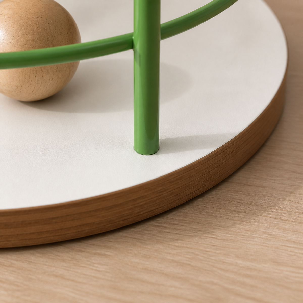 Close view of the Green Ball Pool solid wood top panel
