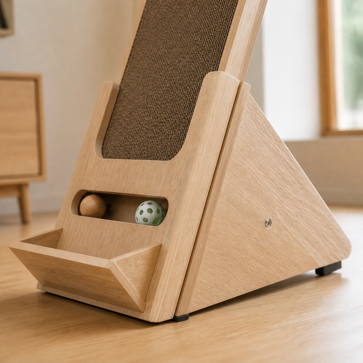 Wooden Incline Cat Scratcher — Compact dual-use base