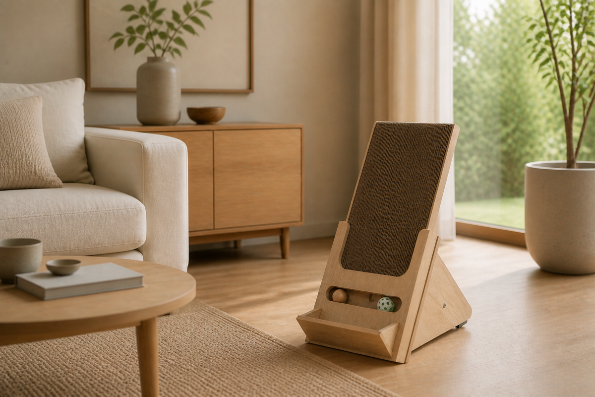Wooden Incline Cat Scratcher — room placement