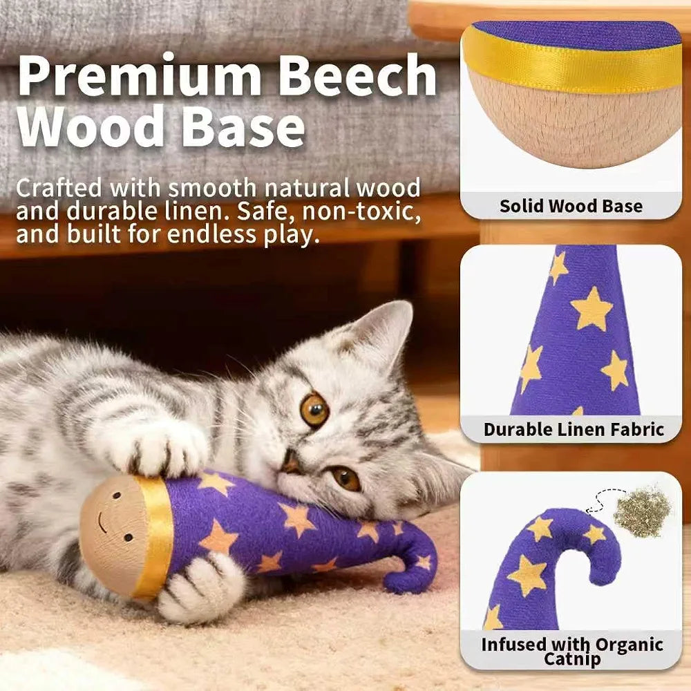 Lulu's world Solid Wood Wobbler Cat Toy with Catnip for Cats
