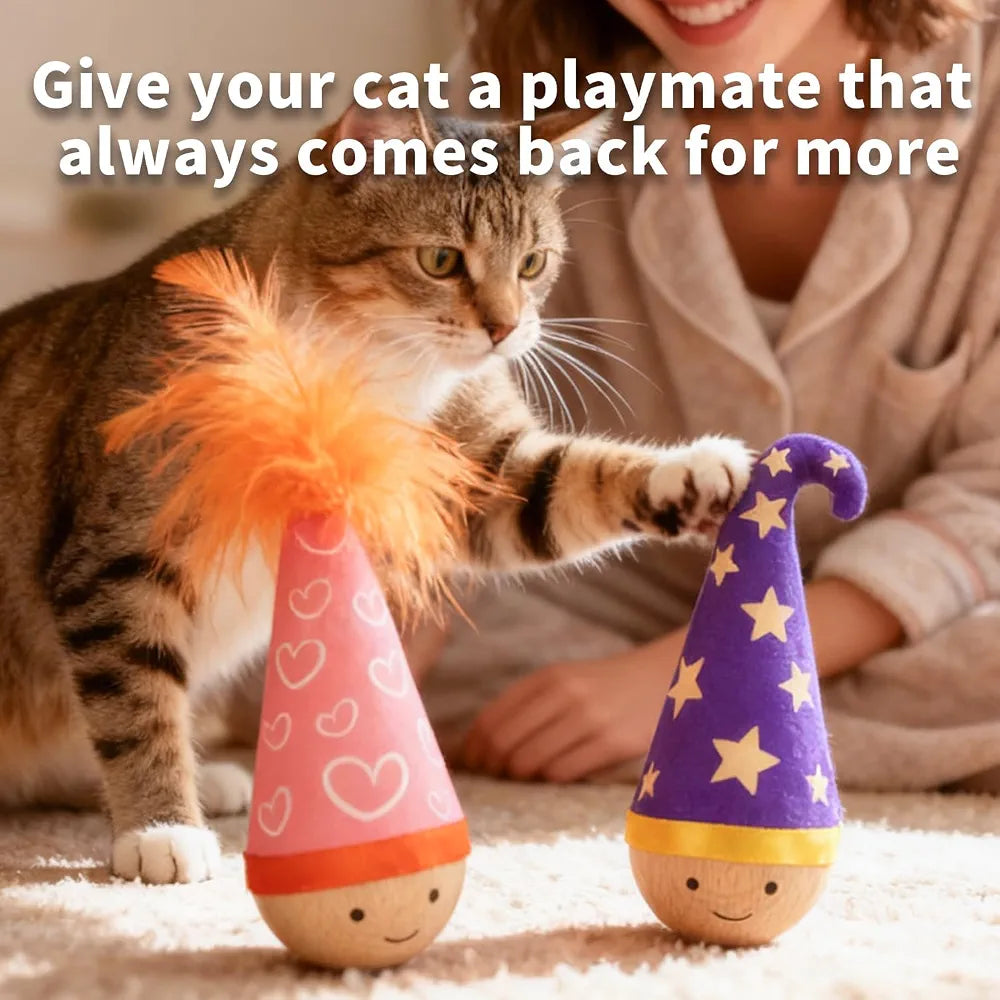 Lulu's world Solid Wood Wobbler Cat Toy with Catnip for Cats