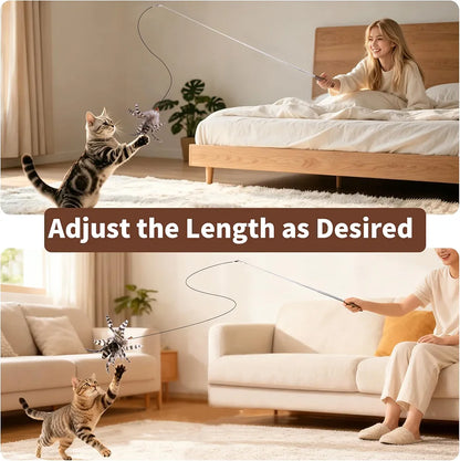Lulu's world Retractable Cat Wand Toy - 46" Telescopic Feather Teaser for Indoor Cats & Kittens - Smooth Extension , Interactive Pet Exercise Toy for Chasing & Pouncing
