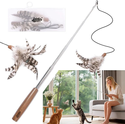 Lulu's world Retractable Cat Wand Toy - 46" Telescopic Feather Teaser for Indoor Cats & Kittens - Smooth Extension , Interactive Pet Exercise Toy for Chasing & Pouncing
