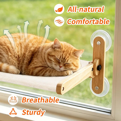 LuLu's World Large Cat Window Perch with Wooden Frame,Foldable Solid Cat Hammock,Soft Berber Fleece Cover,Strong Suction Cups, No Drilling, Space Saving & Washable,Big Size 23.7×14.4in