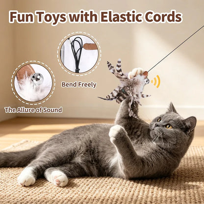 Lulu's world Retractable Cat Wand Toy - 46" Telescopic Feather Teaser for Indoor Cats & Kittens - Smooth Extension , Interactive Pet Exercise Toy for Chasing & Pouncing