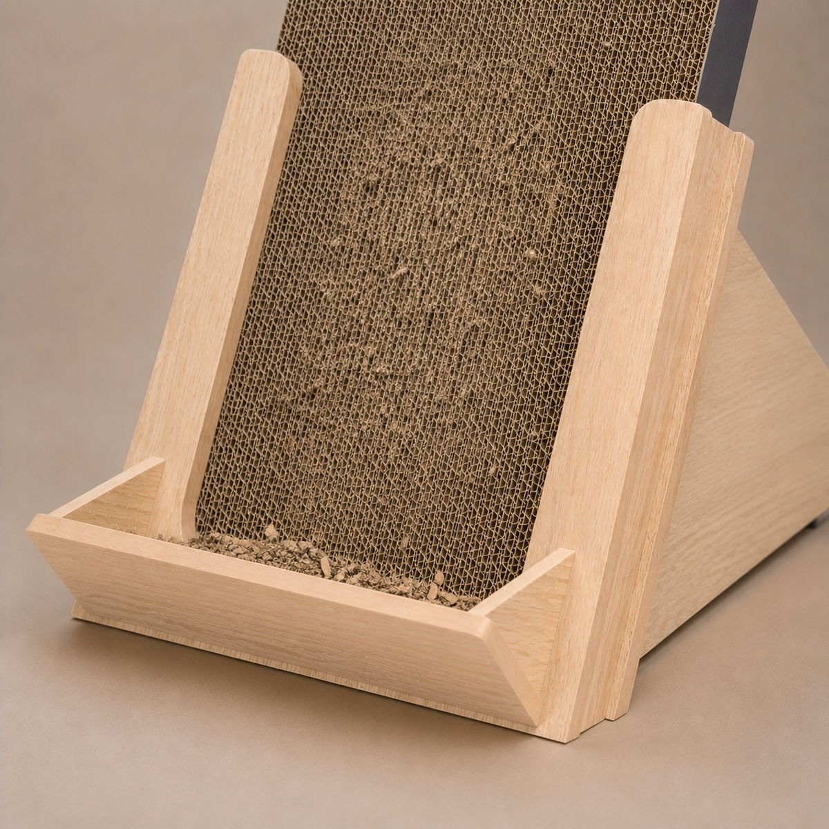 Worn corrugated panel and caught cardboard flakes on the Basic Incline Cat Scratcher