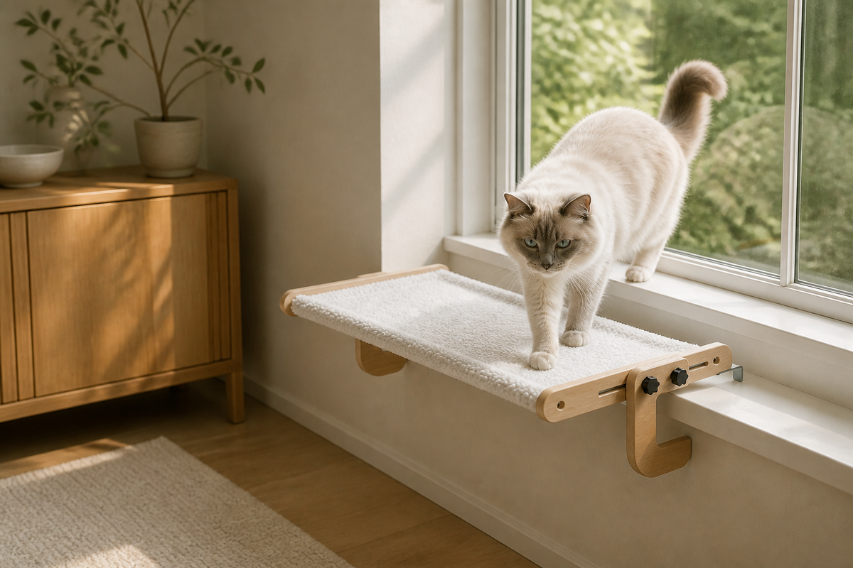 Cat relaxing on the breathable Clamp Window Cat Hammock