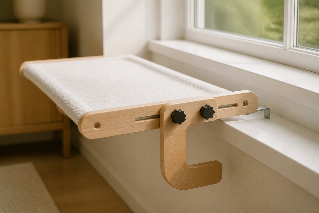 Close view of the breathable hammock fabric and clamp-mounted support frame