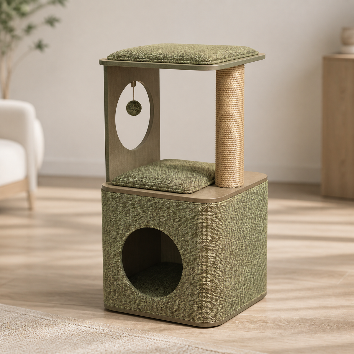 Cubox M3 Cat Condo styled for everyday use in a warm modern home