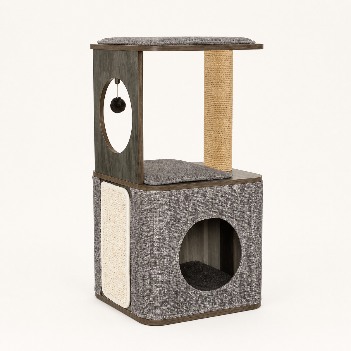 Cubox M3 Cat Condo in Oak Grey shown in a clean product view