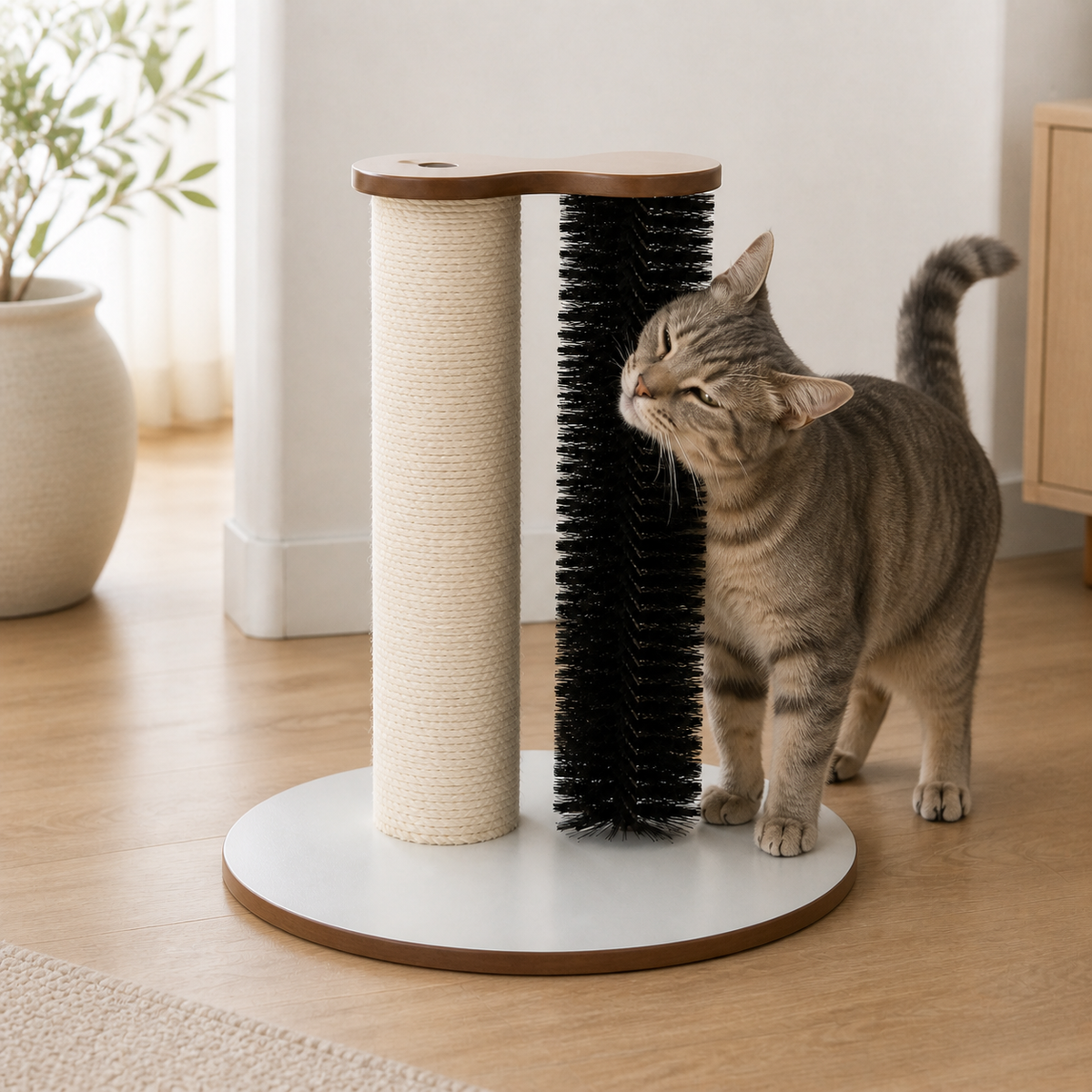 Cat rubbing against the Grooming Scratch Station brush