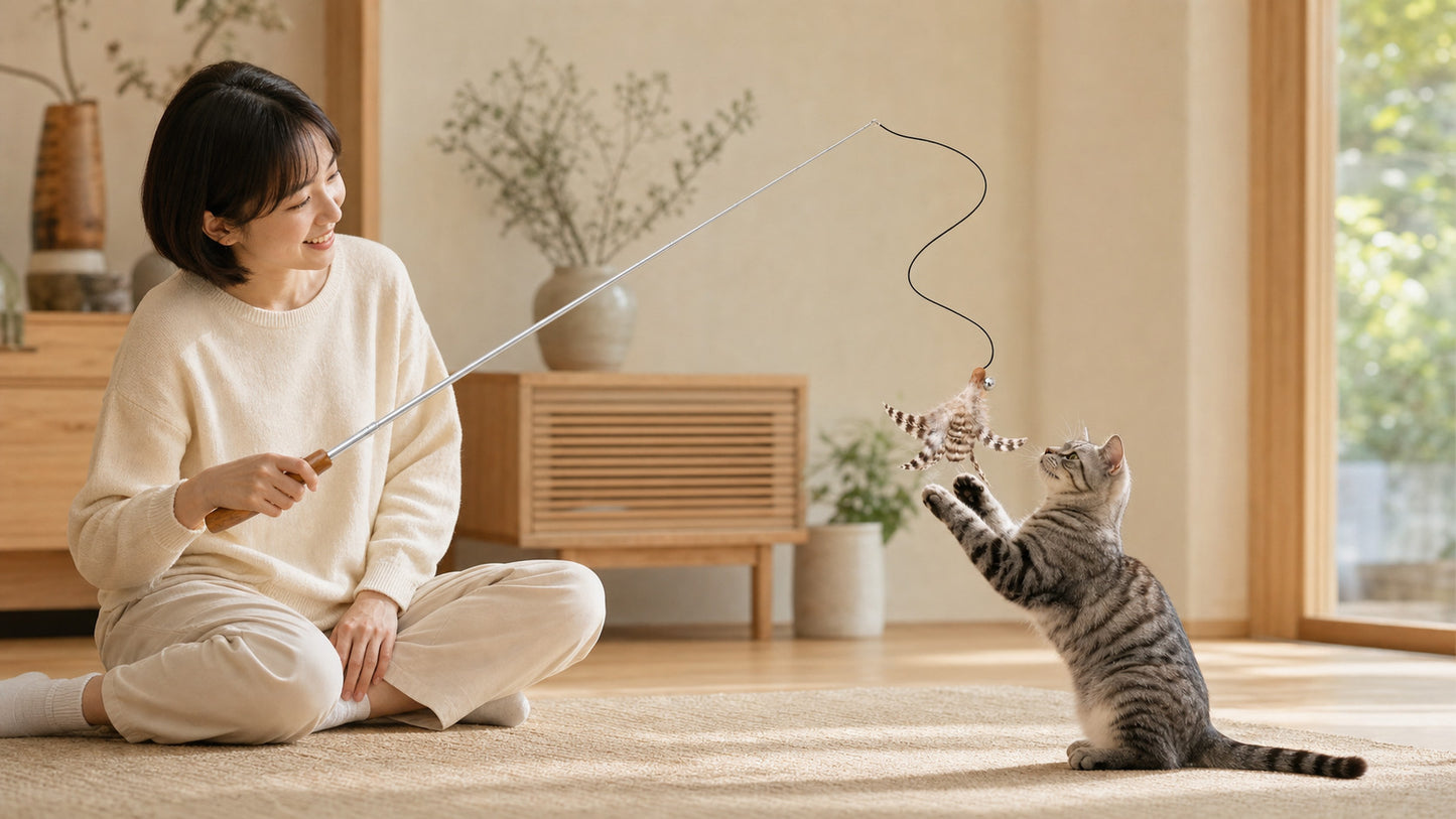 Lulu's world Retractable Cat Wand Toy - 46" Telescopic Feather Teaser for Indoor Cats & Kittens - Smooth Extension, Interactive Pet Exercise Toy for Chasing & Pouncing