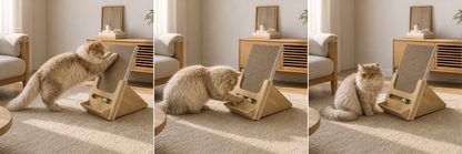 Lulu's World Cardboard Cat Scratcher with Wooden Stand, Freestanding Vertical Cat Scratching Board with Replaceable Double-Sided Scratch Pad, Ball Toy and Debris Tray for Indoor Cats, Long-termism