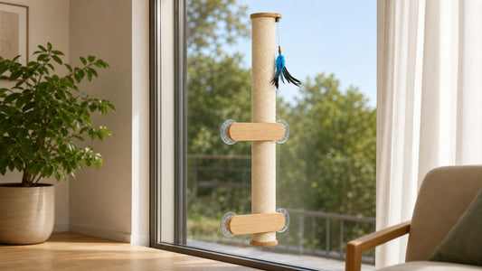 Lulu's World Cat Wall Scratcher, 32" Tall No-Drill Wall Mounted Kitten Scratching Post, Cat Wall Furniture with 4 Suction Cups, Sturdy Sisal Climbing Tree Cat, Wall Shelves for Indoor (Natural Style)