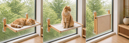 LuLu's World Large Cat Window Perch with Wooden Frame, Foldable Solid Cat Hammock, Soft Berber Fleece Cover, Strong Suction Cups, No Drilling, Space Saving & Washable, Big Size 23.7×14.4in