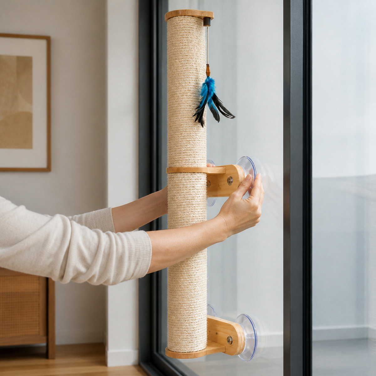 No-Drill Wall Scratcher — Press both suction cups flat and even.