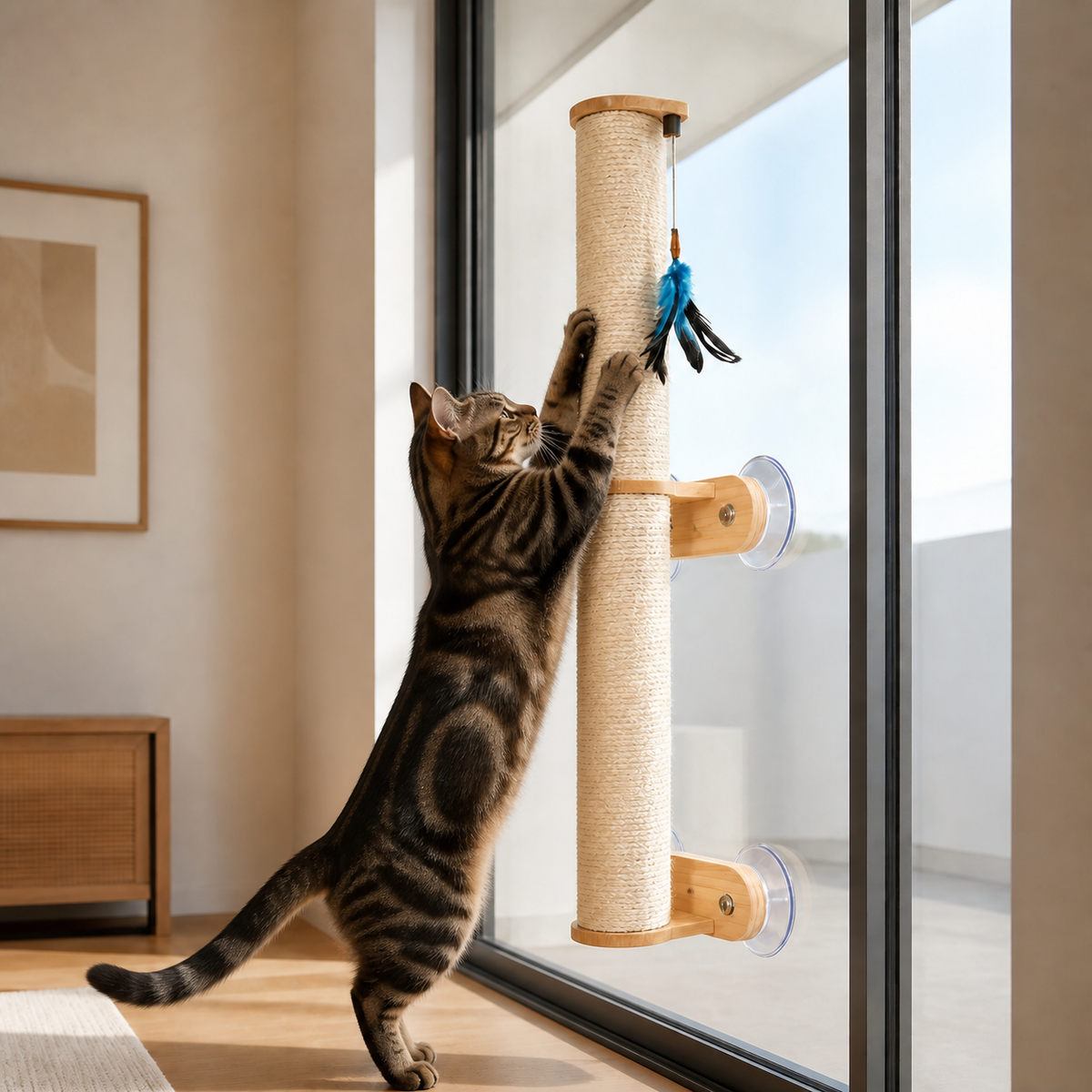 No-Drill Wall Scratcher — Test the post before the first full stretch.
