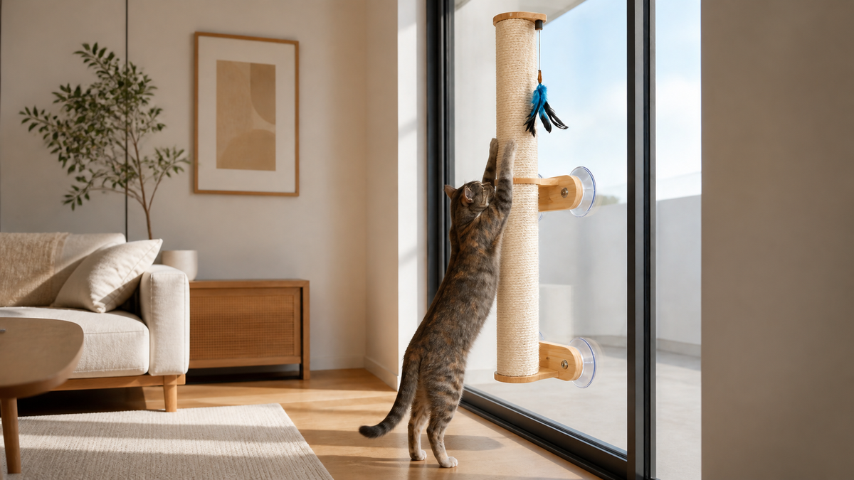 No-Drill Wall Scratcher in a shared home setting