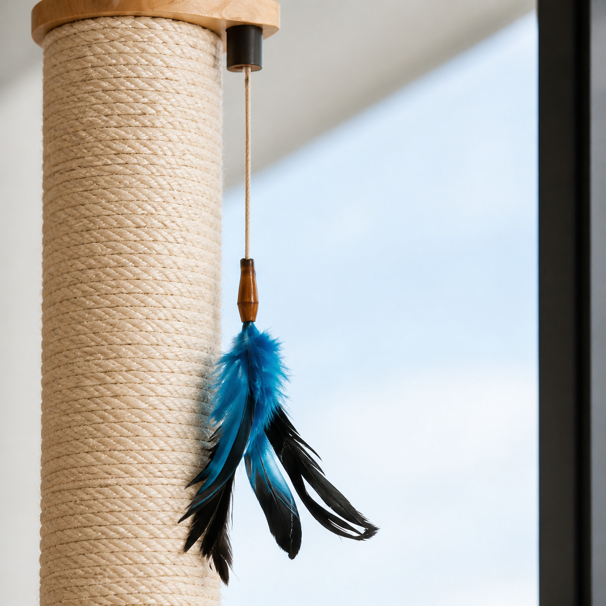 No-Drill Wall Scratcher — Hanging feather teaser