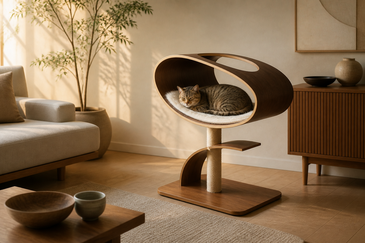 Orbit Cat Lounge placed in a warm modern living room