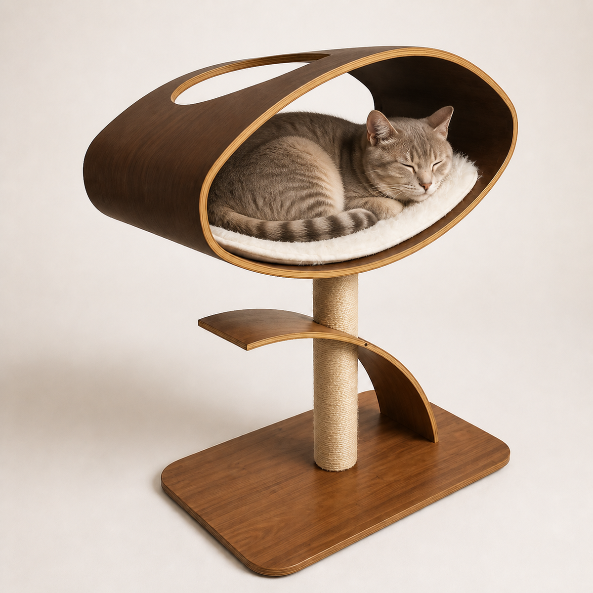 Orbit Cat Lounge — Settle inside the oval shell on the soft mat.