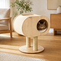 Light finish Oval Cat Cabin styled in a warm modern room