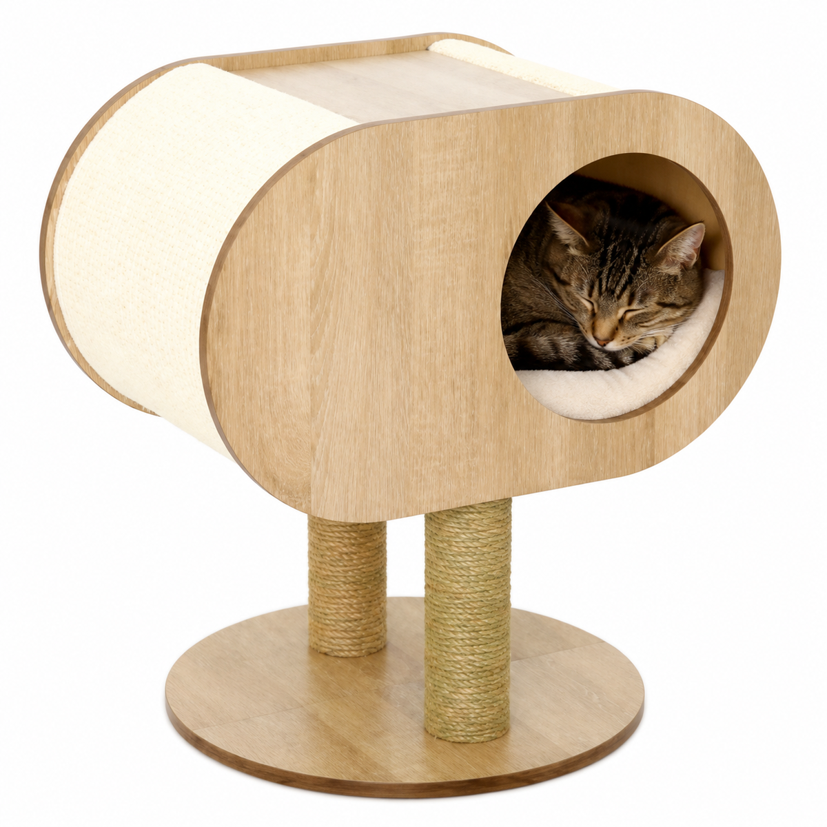 Oval Cat Cabin — Settle behind the softly upholstered wall.