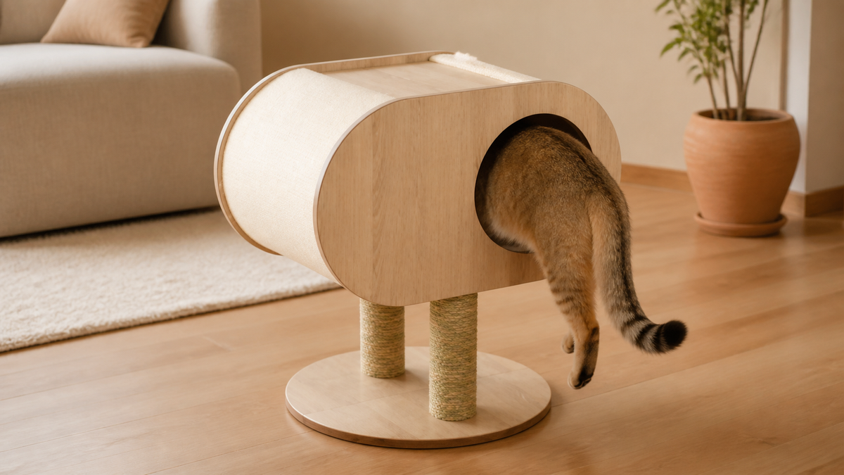 Oval Cat Cabin in a shared home setting