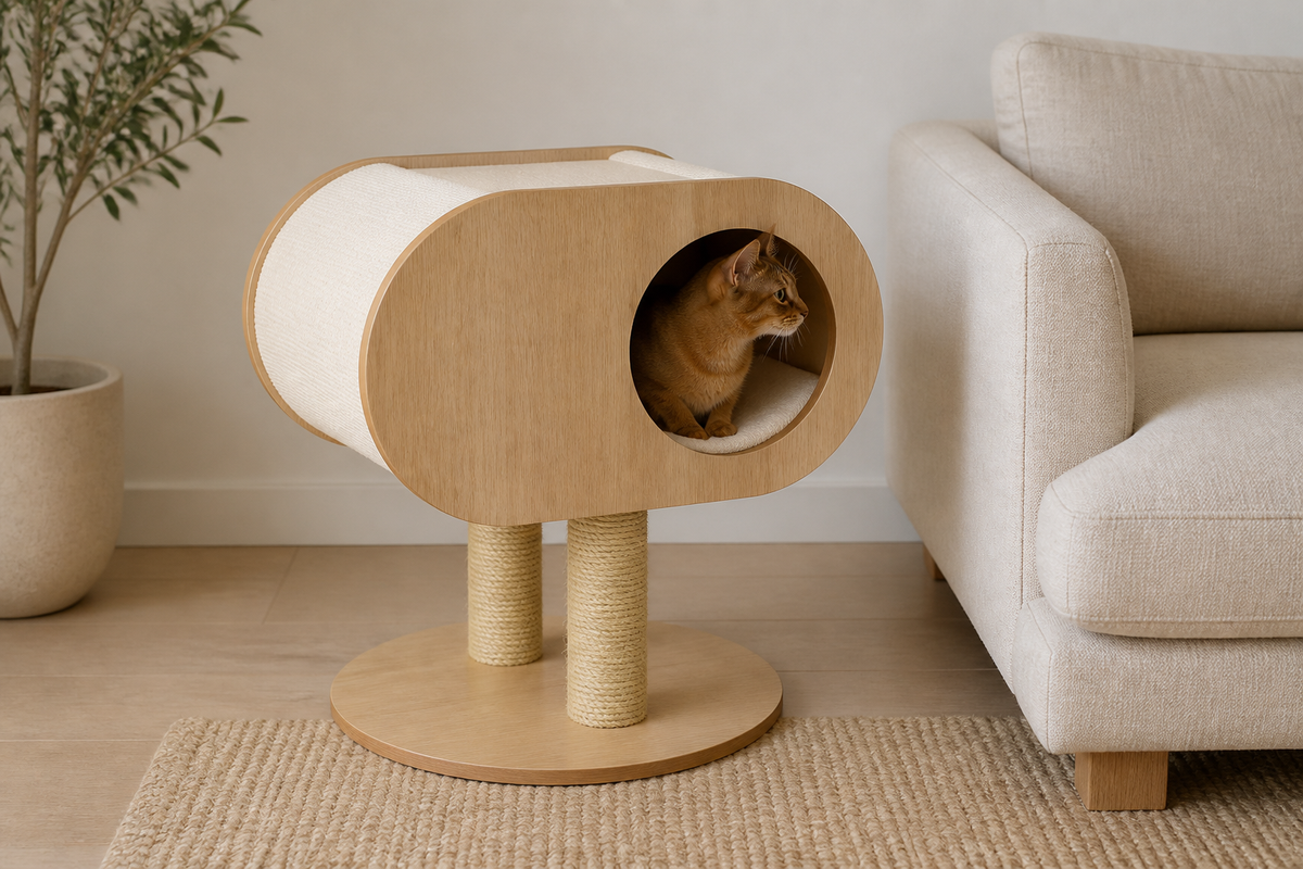 Oval Cat Cabin — natural use and scale