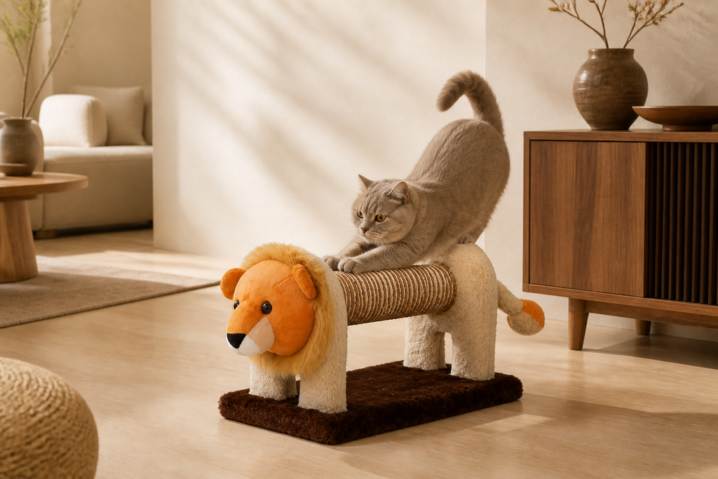 Cat scratching the corrugated center of a Plush Animal Cat Scratcher