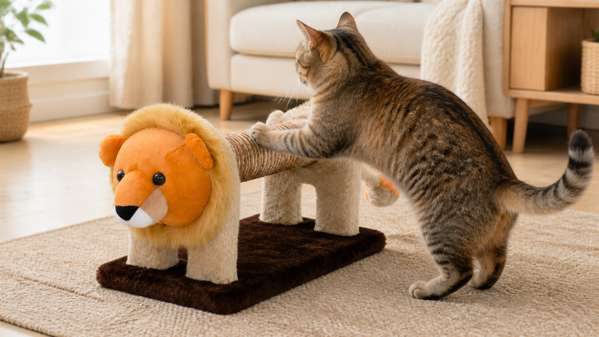 Plush Animal Scratcher in a shared home setting