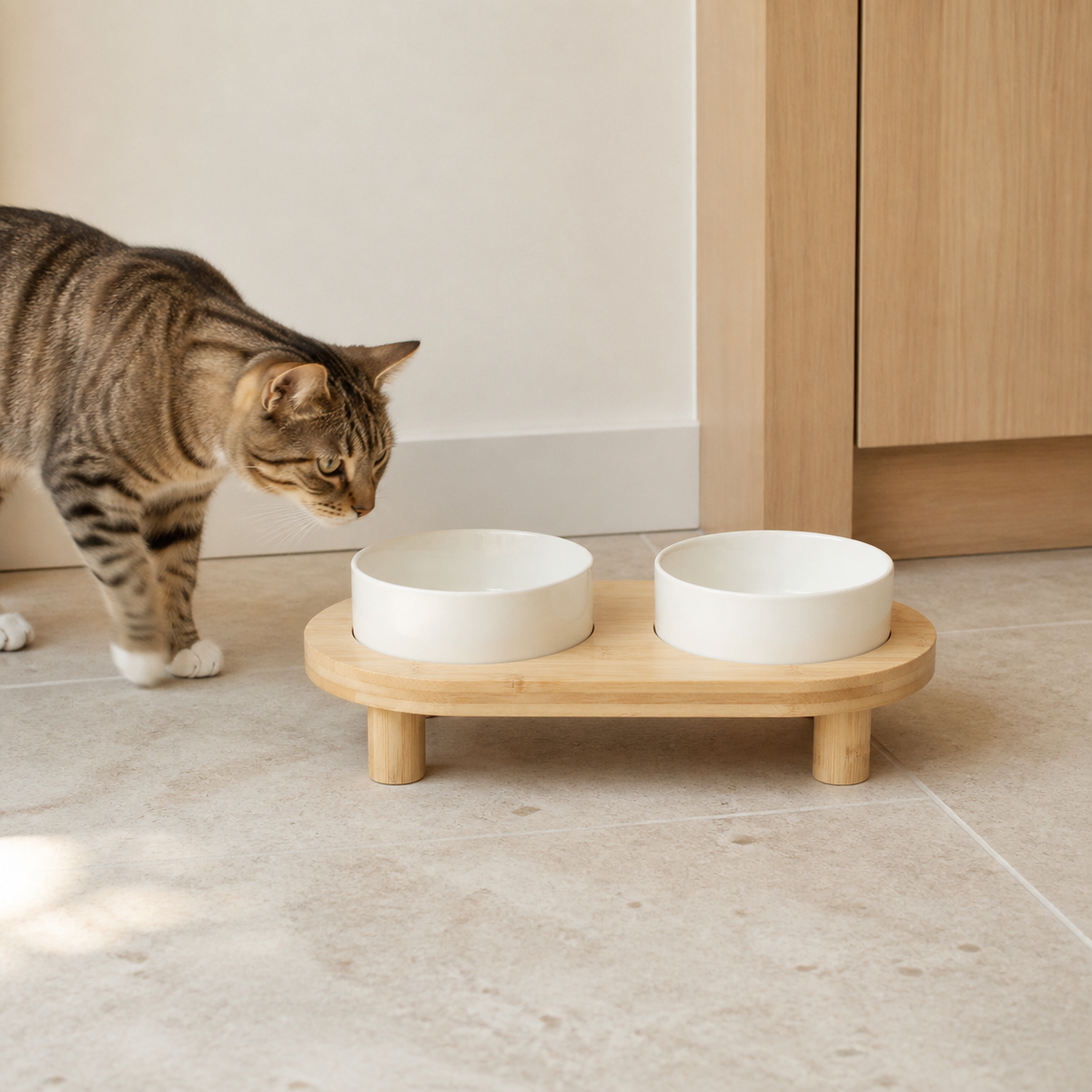 Raised Double Bowl Station styled for everyday use in a warm modern home