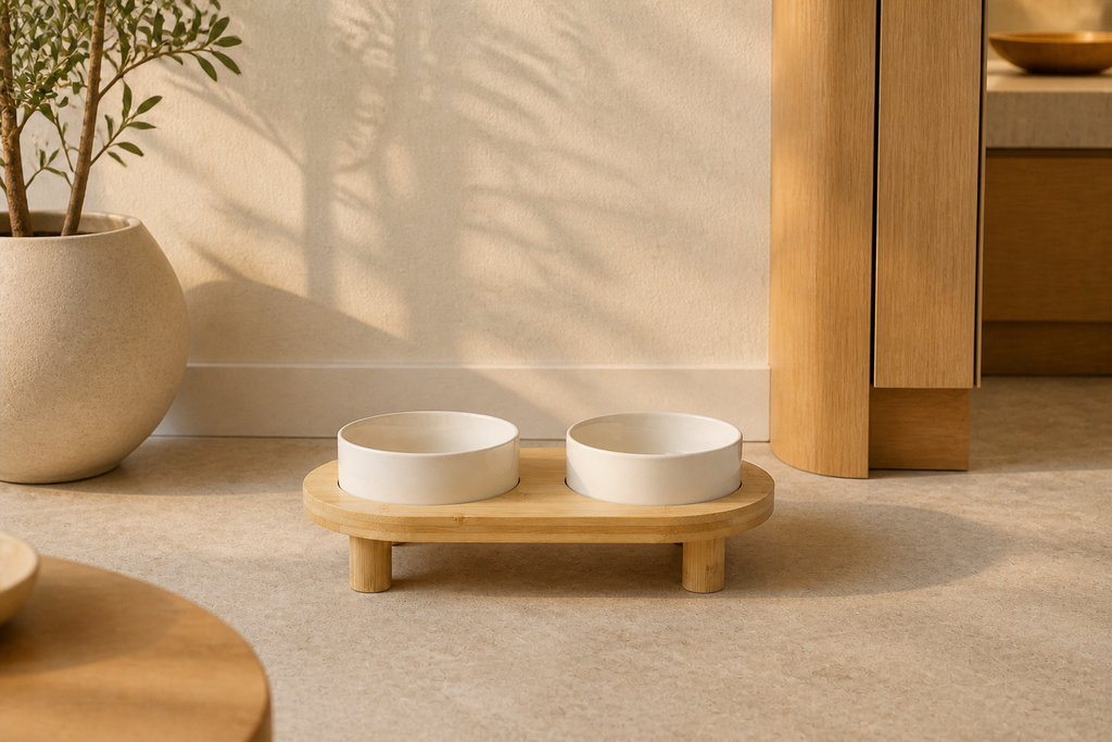 Raised Double Bowl Station placed in a warm modern living room