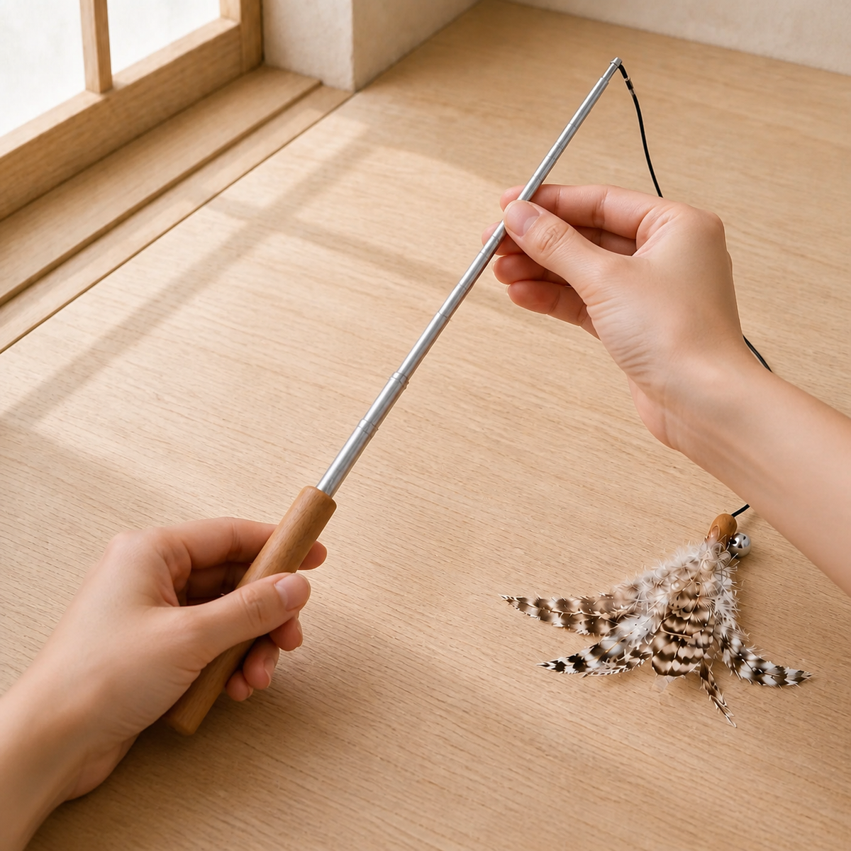 Retractable Feather Wand — Extend the seven-section shaft.