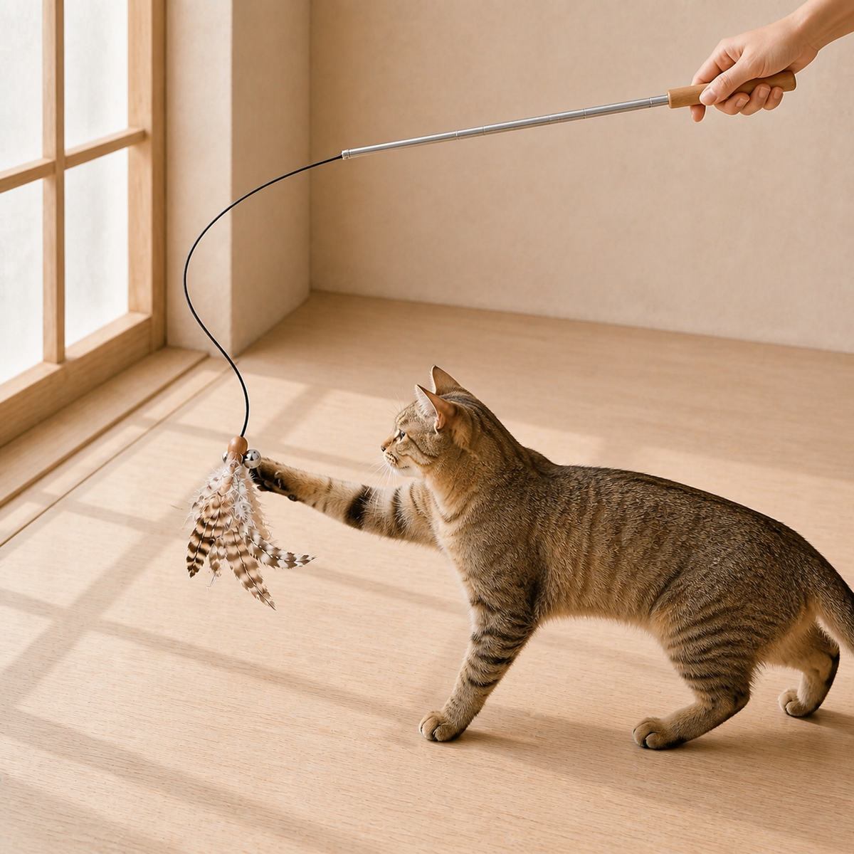 Retractable Feather Wand — Guide the attachment across a 37.8 in line.