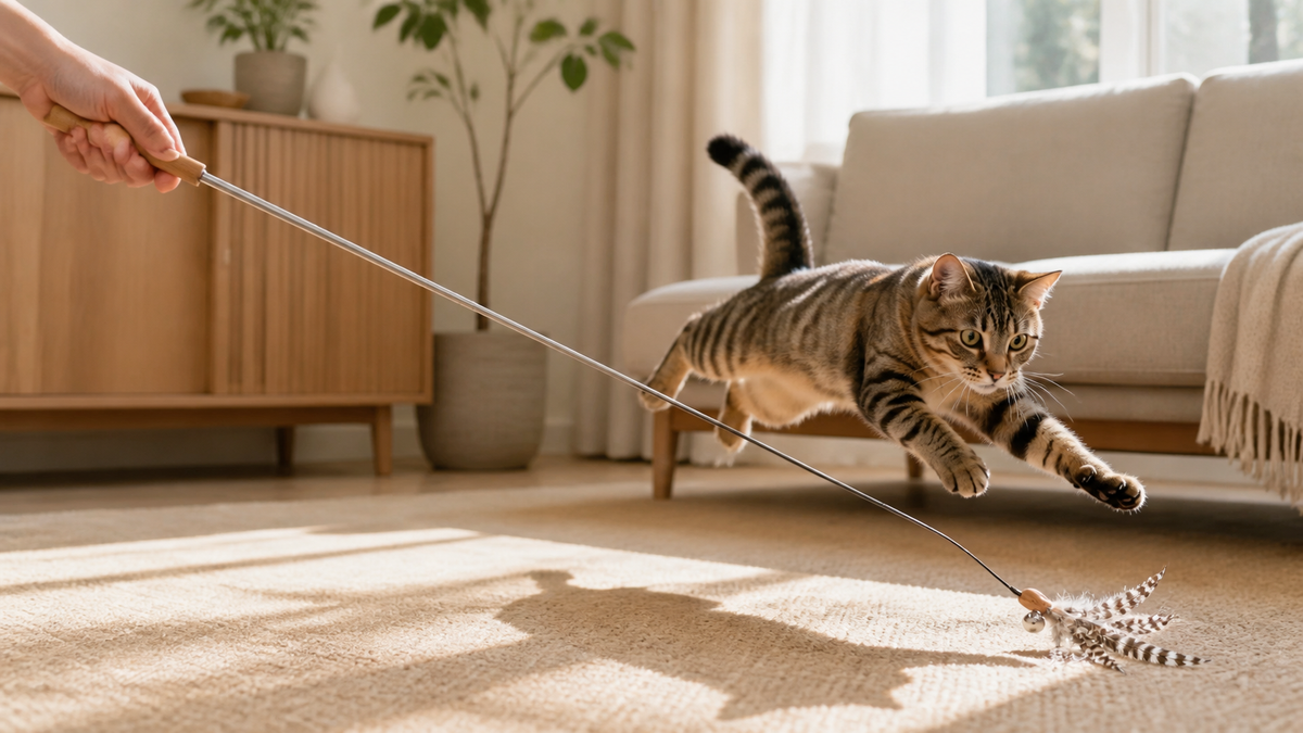 Retractable Feather Wand in a shared home setting