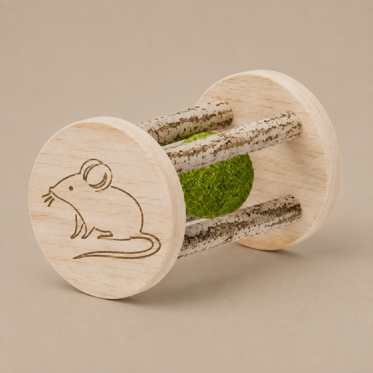 Single Mouse Wooden Catnip Roller; other styles sold separately. in use