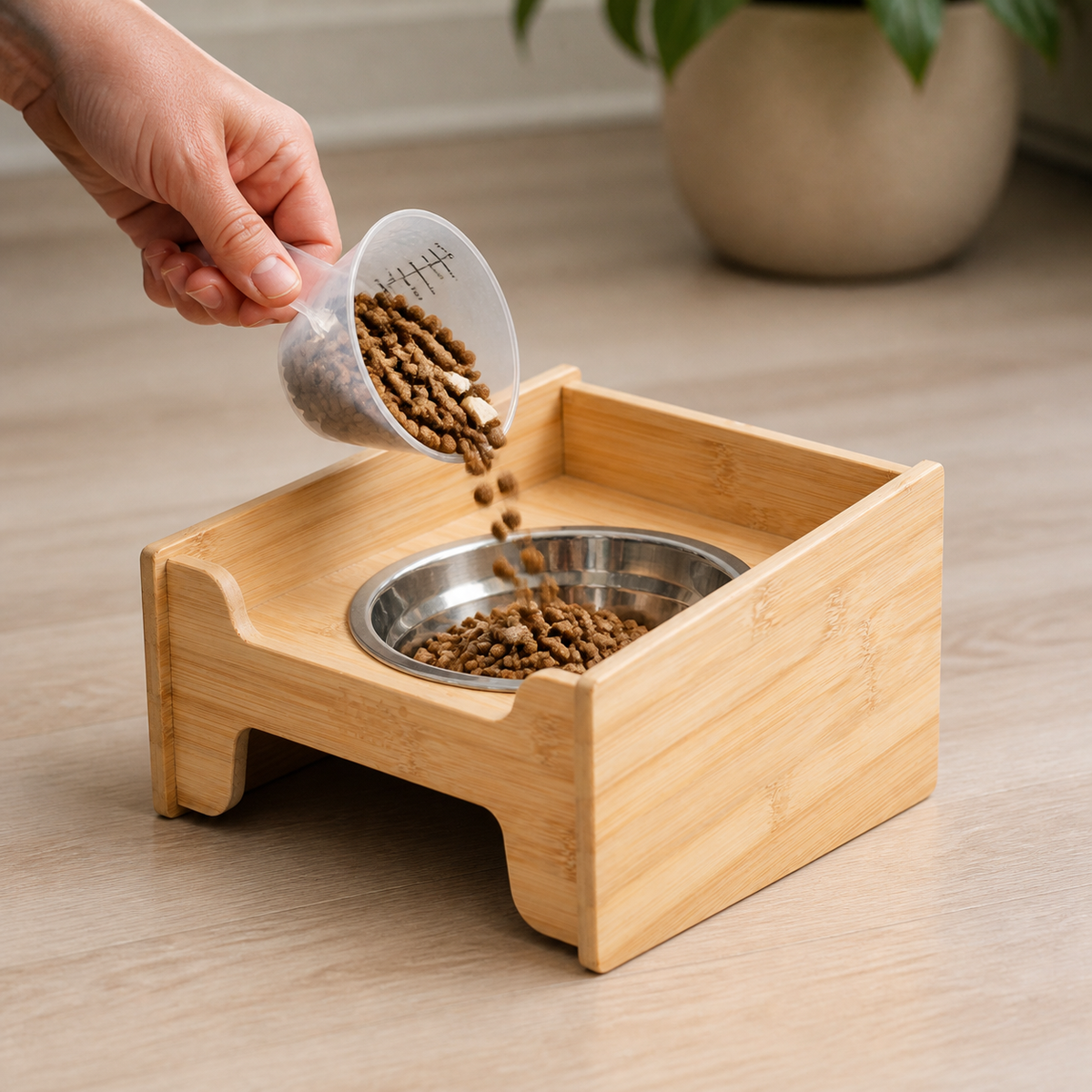 Single Bowl Wood Station — Seat the bowl in the angled opening.