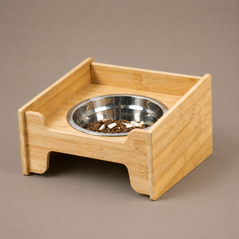 Single Bowl Wood Station on a neutral warm mushroom taupe studio background