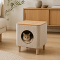 Soft Cube Cat House styled for everyday use in a warm modern home
