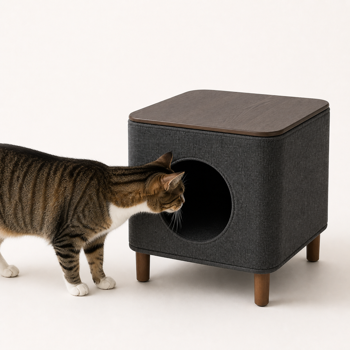 Soft Cube Cat House — Enter through the circular front opening.