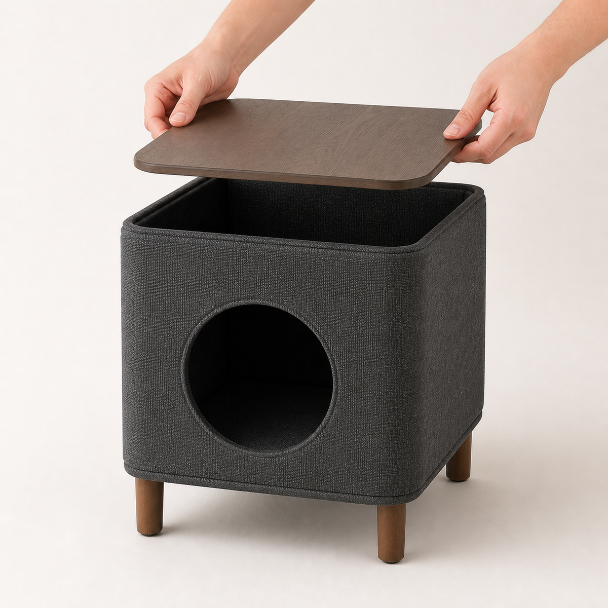 Soft Cube Cat House — Use or remove the flat wood top panel.