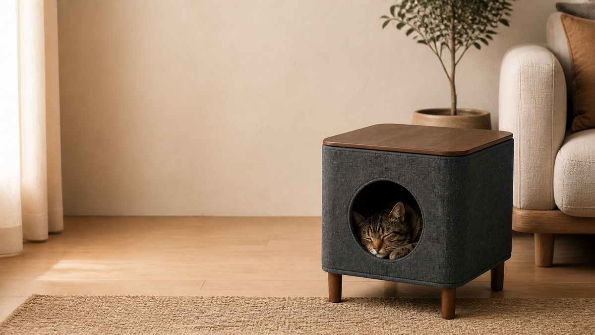 Soft Cube Cat House in a shared home setting