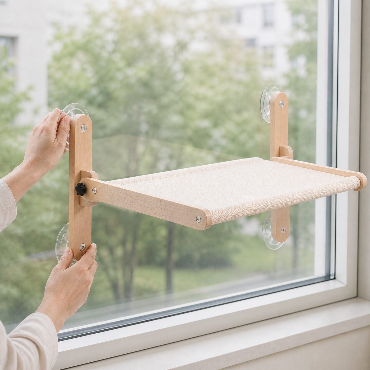 Suction-Cup Window Hammock — Press every suction cup flat and even.