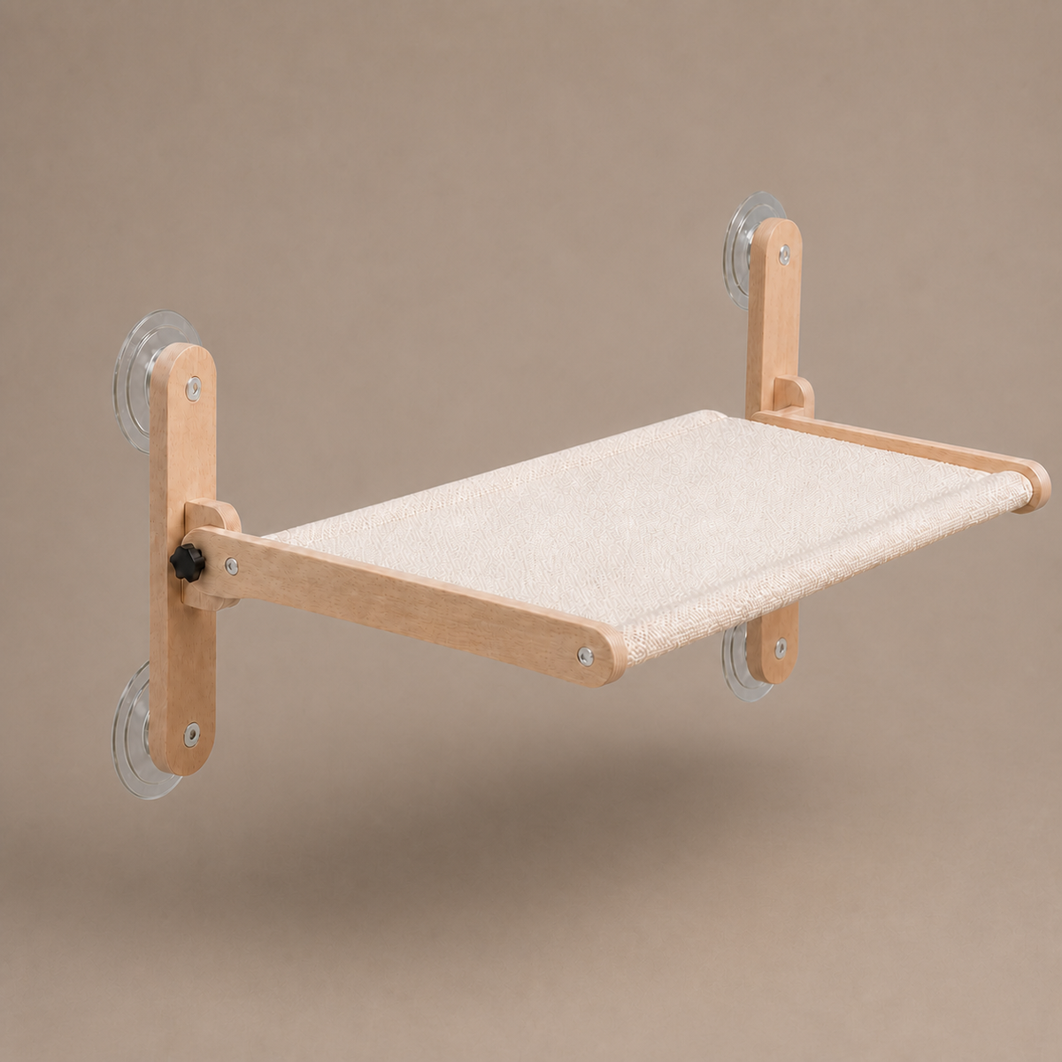 Suction-Cup Window Hammock on a neutral warm mushroom taupe studio background