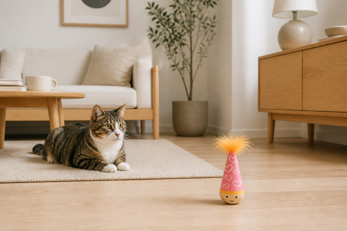Wobble Toy placed in a warm modern living room