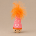 Girl (Pink) Wobble Toy, one item with a heart-patterned pink hat and orange feather.