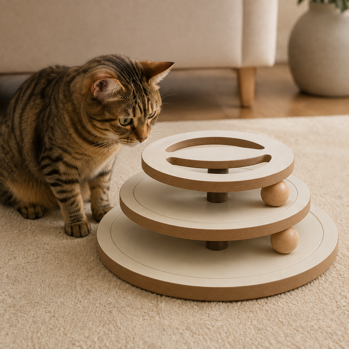 Cat noticing both captive ball paths
