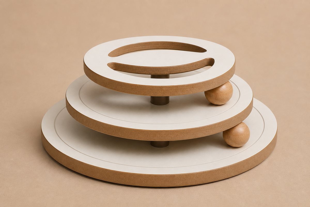 Three solid discs joined by two short center posts